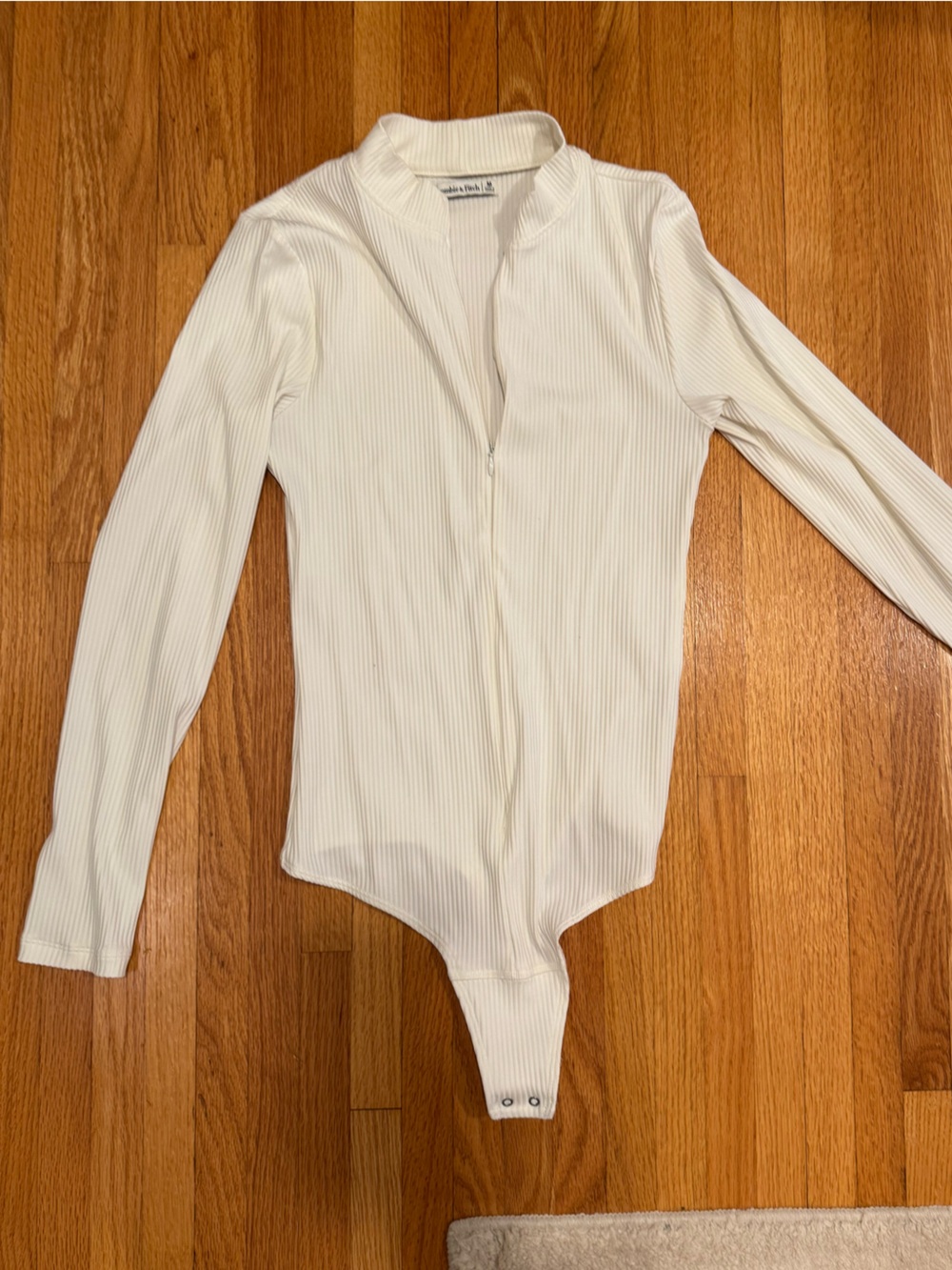 Abercrombie & Fitch White Ribbed Long Sleeve One-Piece